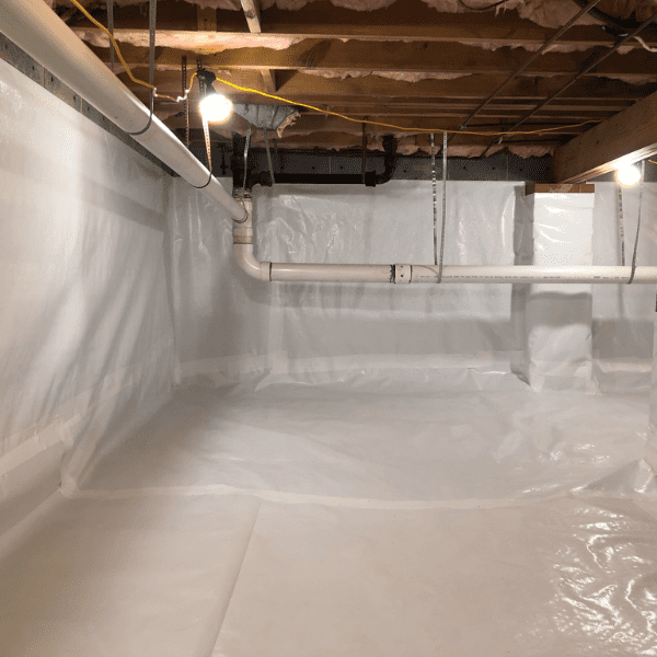 basement waterproofing example in a Charlotte house