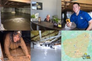 wet crawl space, customer service, inspector in crawl space, waterproofing installer, encapsulation, service area for Dry Otter Waterproofing